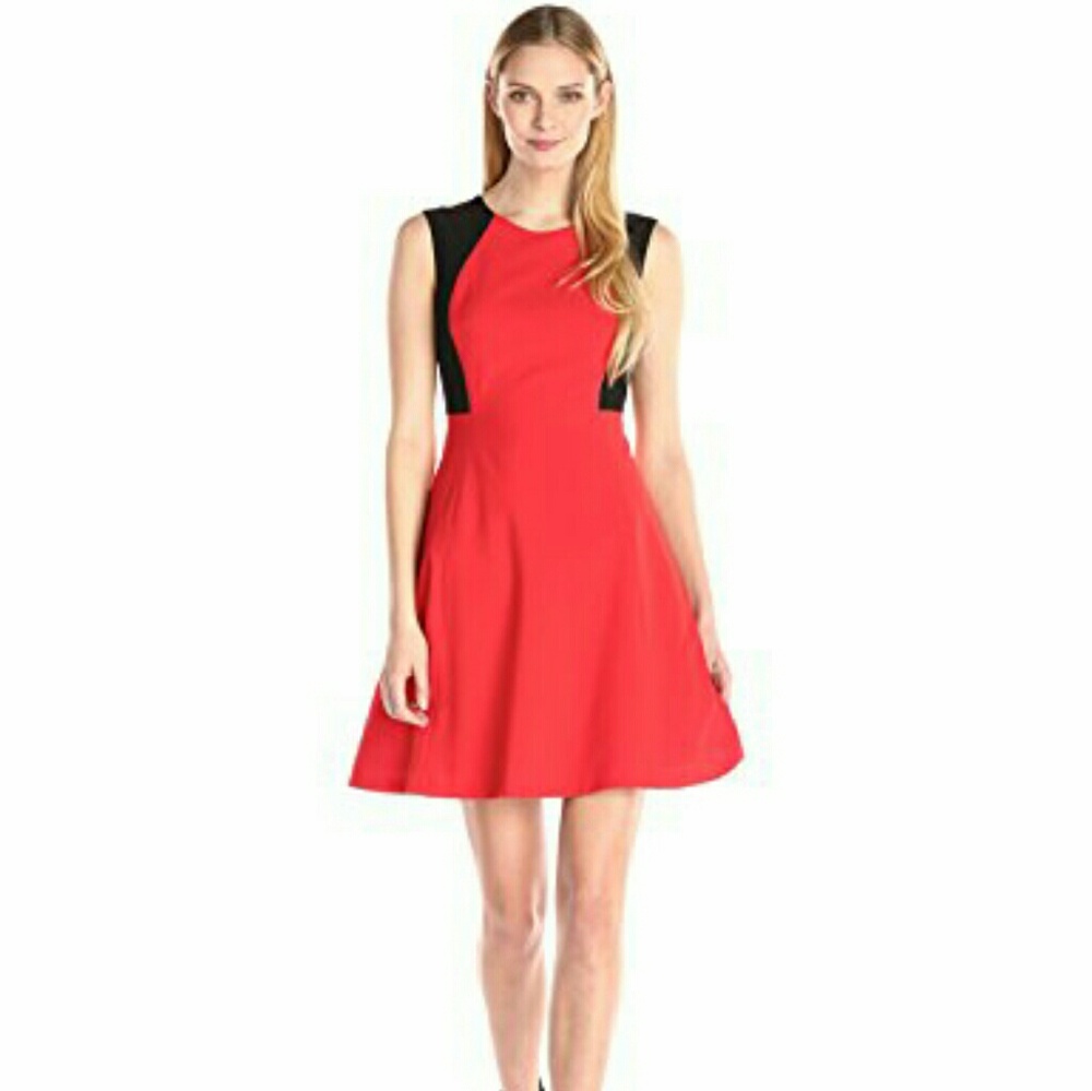 Nine West Fit and Flare Poppy Red and Black dress